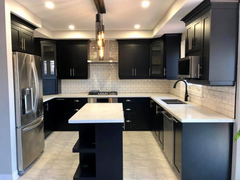 black cabinets
